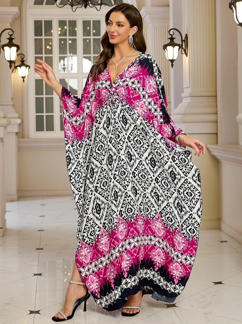 KEYLORTING Women’s Kaftan Beach Cover Up Dress Plus Size Summer Swimsuit Loungewear Maxi Dress - Image 3